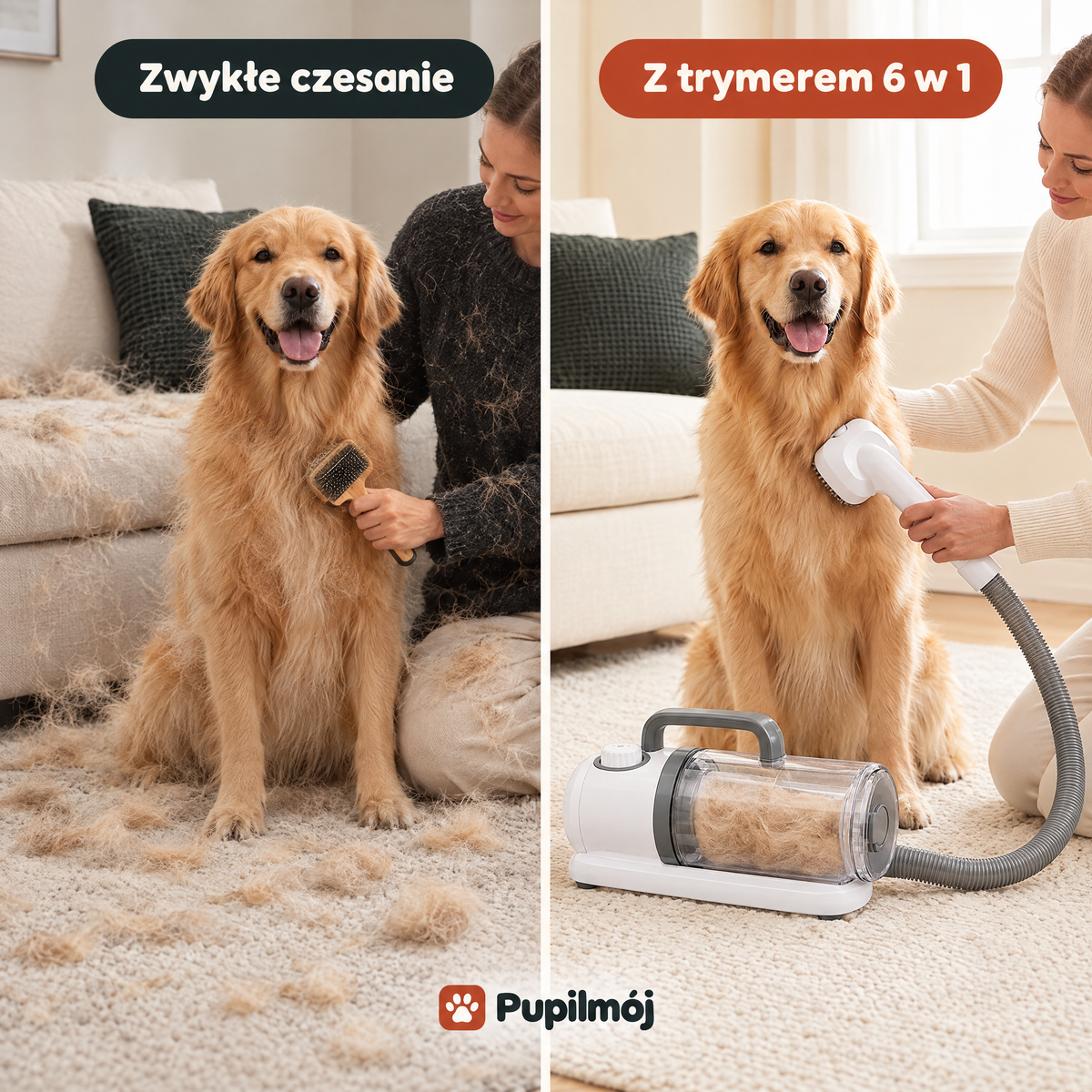Porównanie: zwykłe czesanie i czesanie z trymerem 6 w 1
