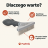 Dlaczego warto: usuwa martwe włosy i kołtuny, zapobiega filcowaniu, dla psów i kotów o gęstej sierści