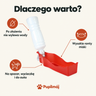 Dlaczego warto: po złożeniu nie wylewa wody, wysokie ranty miski, na spacer i do auta