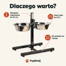 Dlaczego warto: regulacja do 42 cm, dwie miski 0,9 l, dla średnich ras i kotów
