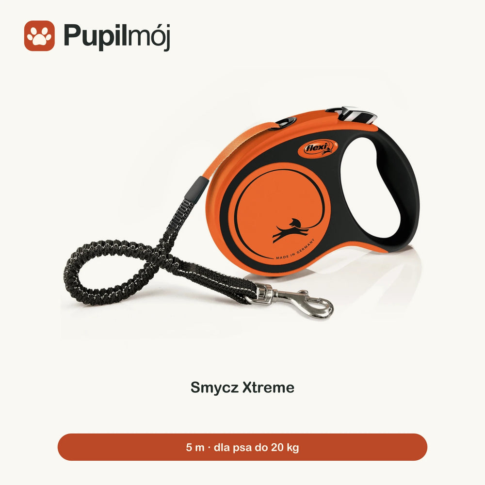 Smycz xtreme s taśma 5m do 20kg pomarańczowa